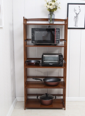 楠竹置物架厨房微波炉架阳台落地多层实木胡桃木色收纳整理储物架