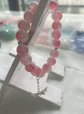 粉红琉璃珠手工手链女款单圈时尚百搭饰品礼物送女友闺蜜生日礼物