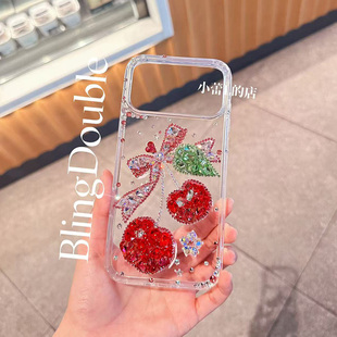 17pro华为mate 16pro 透明樱桃水钻手机壳适用15苹果17promax