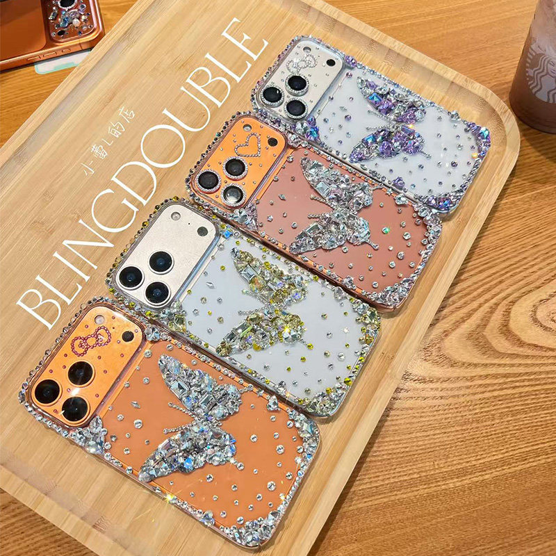 蝴蝶满天星水钻大钻手机壳适用苹果17promax/16pro/17pro华为mate