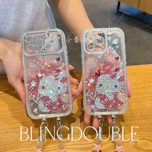 边钻大蝴蝶结kitty闪粉水钻手机壳适用苹果17promax 17pro 16pro