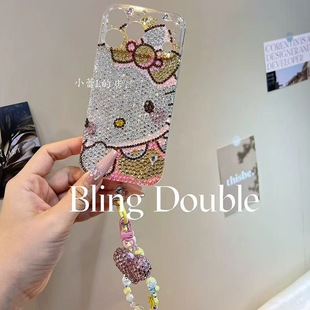 满屏kitty满钻大脸kitty水钻手机壳适用苹果17promax 17p华为 16p