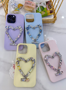 支架贴钻手机壳13粉红蓝白紫色苹果15promax保护套14pro软壳ins13