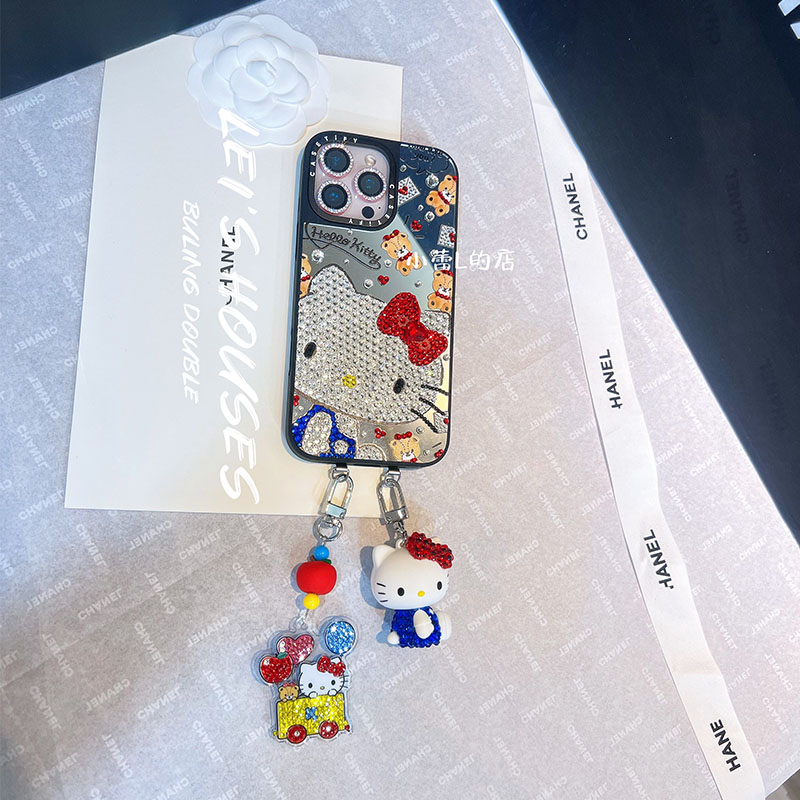 镜面kitty小熊水钻手机壳适用苹果16promax/15pro/14/13华为