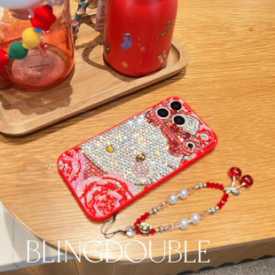 千禧复古玫瑰kitty小羊皮满钻手机壳适用苹果17promax 17pro 16p