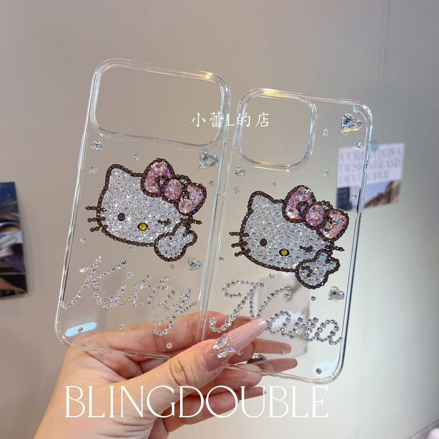 耶Kitty透明水钻手机壳字母定制手机壳适用苹果17pm/16/17p华为