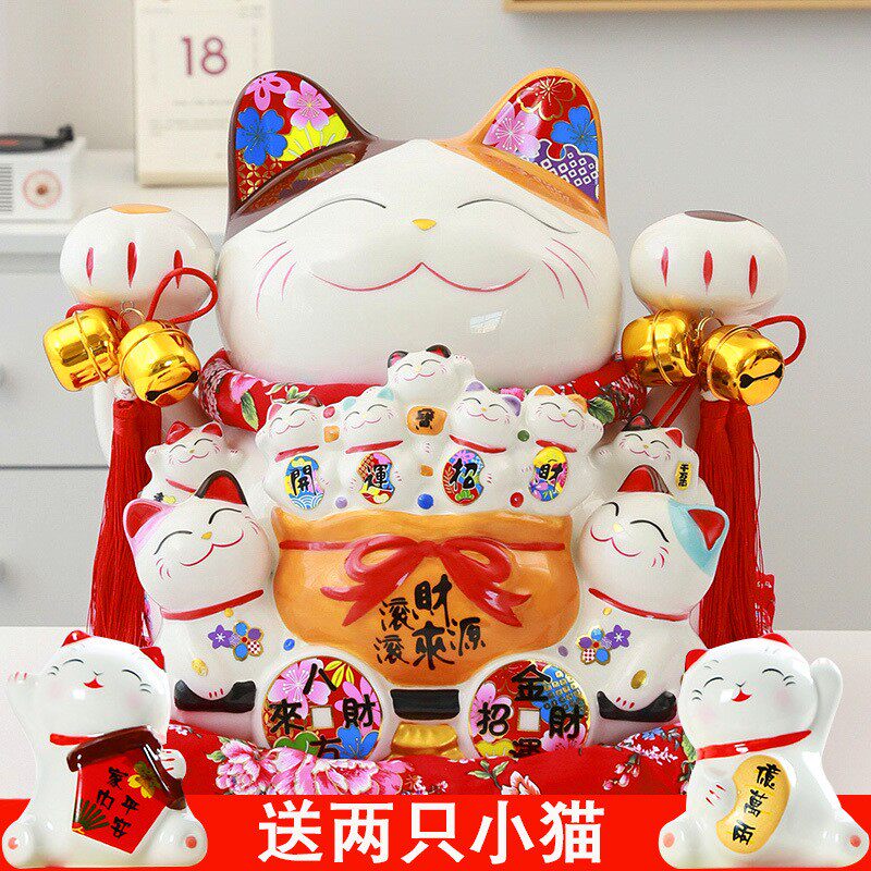 创意招财猫陶瓷摆件超大存钱罐店铺开业前台家居发财储蓄罐礼品