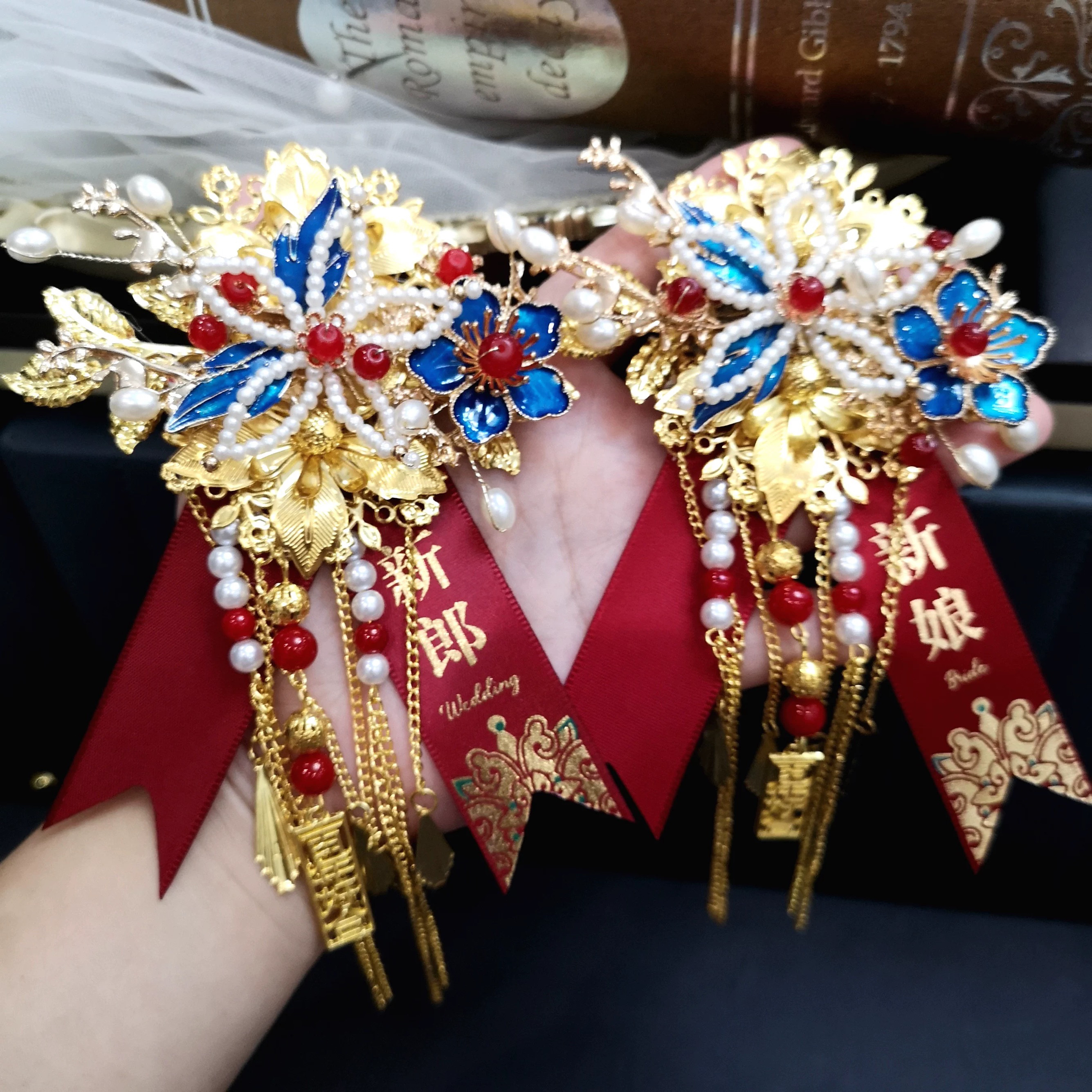 中式婚礼新郎新娘结婚胸花秀禾服专属胸花家人全套襟花串珠花朵