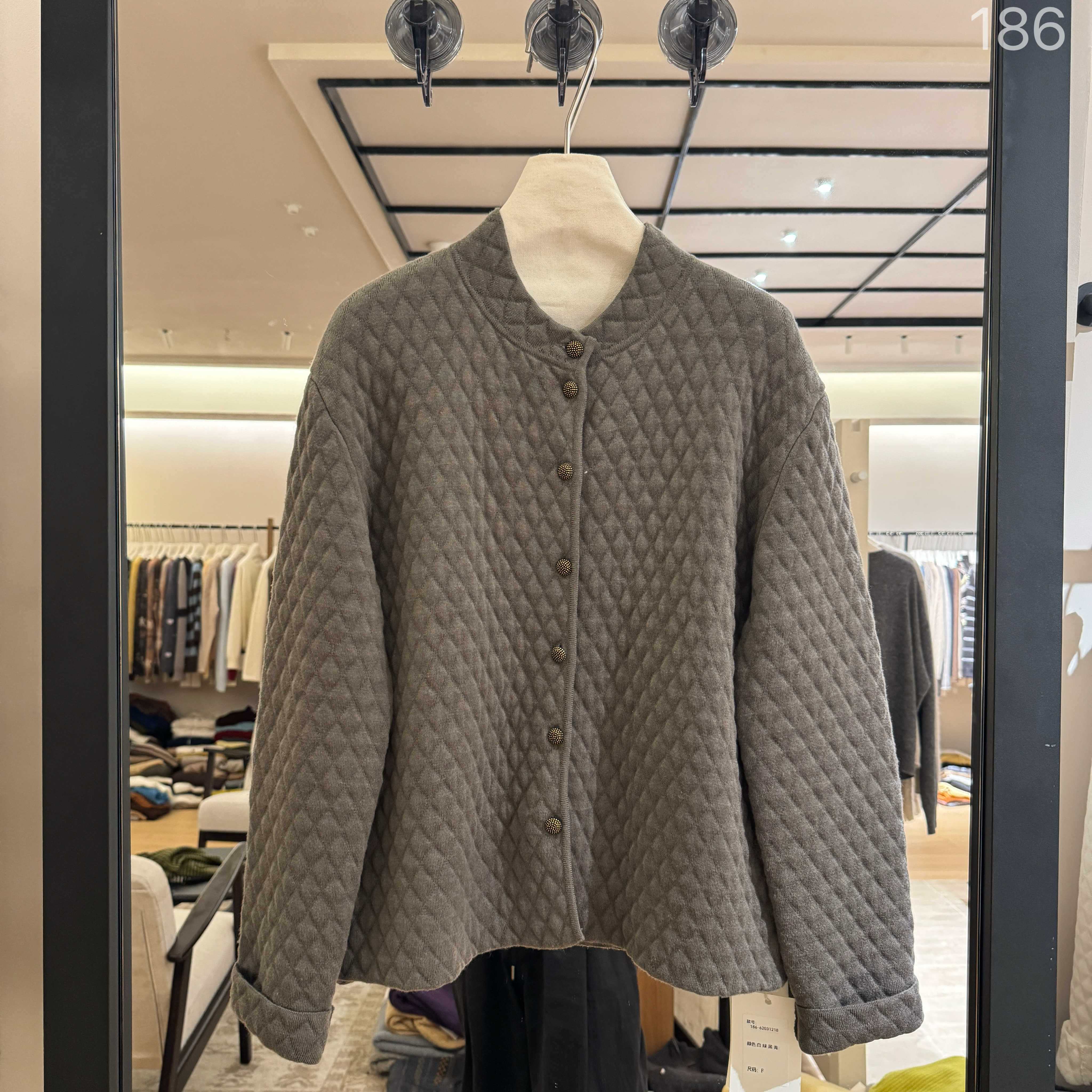 欧洲站冬季立领菱格轻薄棉服女