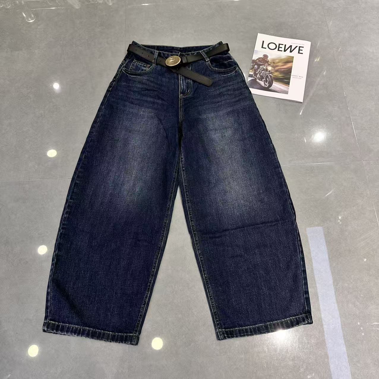欧洲站秋冬高腰阔腿牛仔女裤