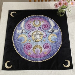 定制塔罗牌加厚绒布月相五芒星塔luo牌桌布罗牌卡牌韦特塔罗桌布