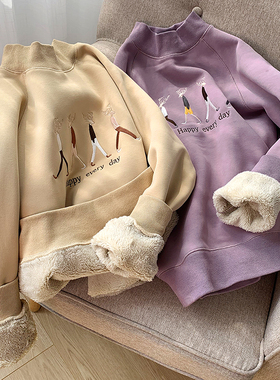 秋冬加绒加厚卫衣女士外套2020年新款宽松韩版套头长袖上衣潮ins