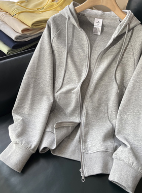 灰色卫衣女开衫春秋季薄款运动休闲上衣连帽拉链短款帽衫带帽外套