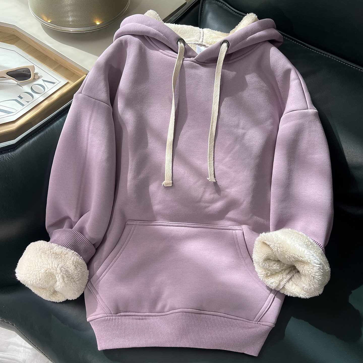 亏本清仓加绒卫衣女秋冬款仿羊羔绒毛连帽超厚冬季加厚保暖外套女