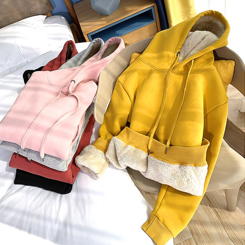 bf宽松短款加绒加厚带帽衫卫衣