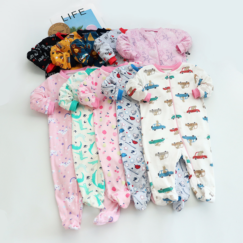 0-24个月长袖包脚爬服拉链爬衣婴幼儿拉链连体衣哈衣爬装睡衣