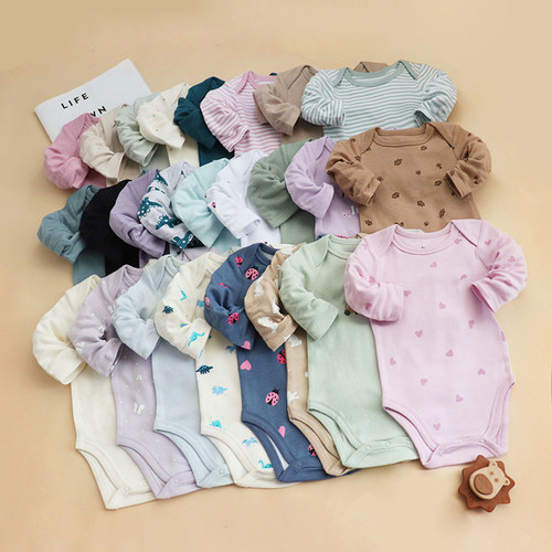 0-24个月宝宝长袖三角哈衣纯棉套头打底衫连衣爬服包屁衣爬装