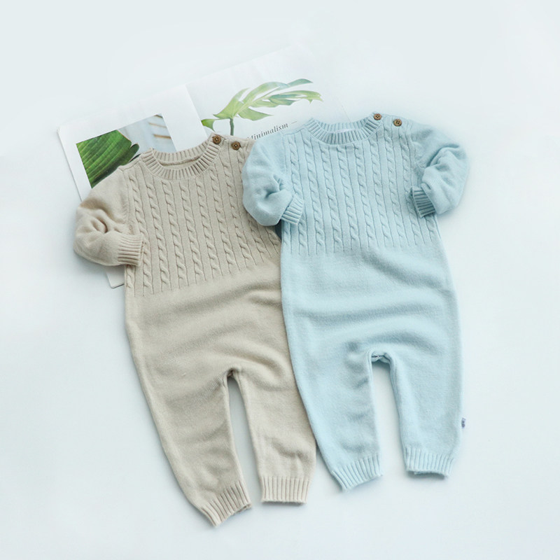 婴儿针织连体衣春秋春装初生百日衣服男女宝哈衣爬服0-9个月爬衣