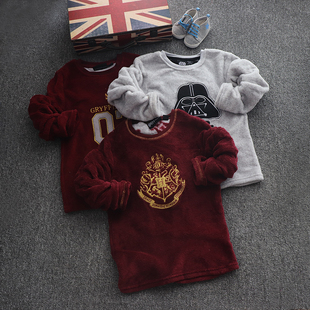 7-15岁春秋小孩儿童珊瑚绒睡衣上衣男童装法兰绒家居服童保暖睡衣