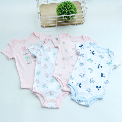 外贸0-12个月短袖三角爬服连体衣卡通包屁衣短袖连体衣爬衣