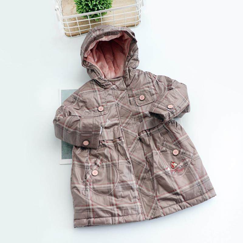 女童中长款外套加厚防风防水外套秋冬季新款中长款棉服儿童连帽