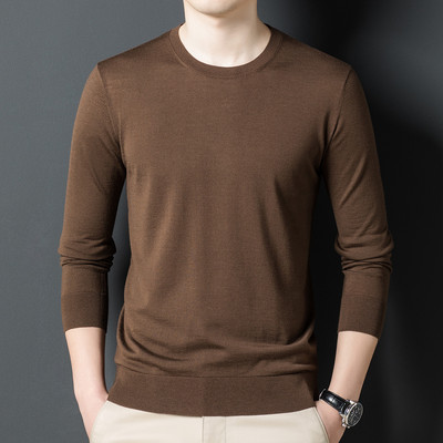 60支精纺超细澳洲美丽诺纯羊毛t恤打底针织衫男长袖薄款纯色秋冬