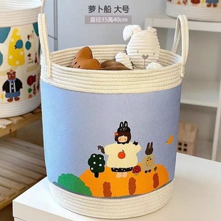 日式儿童玩具收纳筐布艺可折叠脏衣服收纳箱卡通棉线编织桶杂物篮