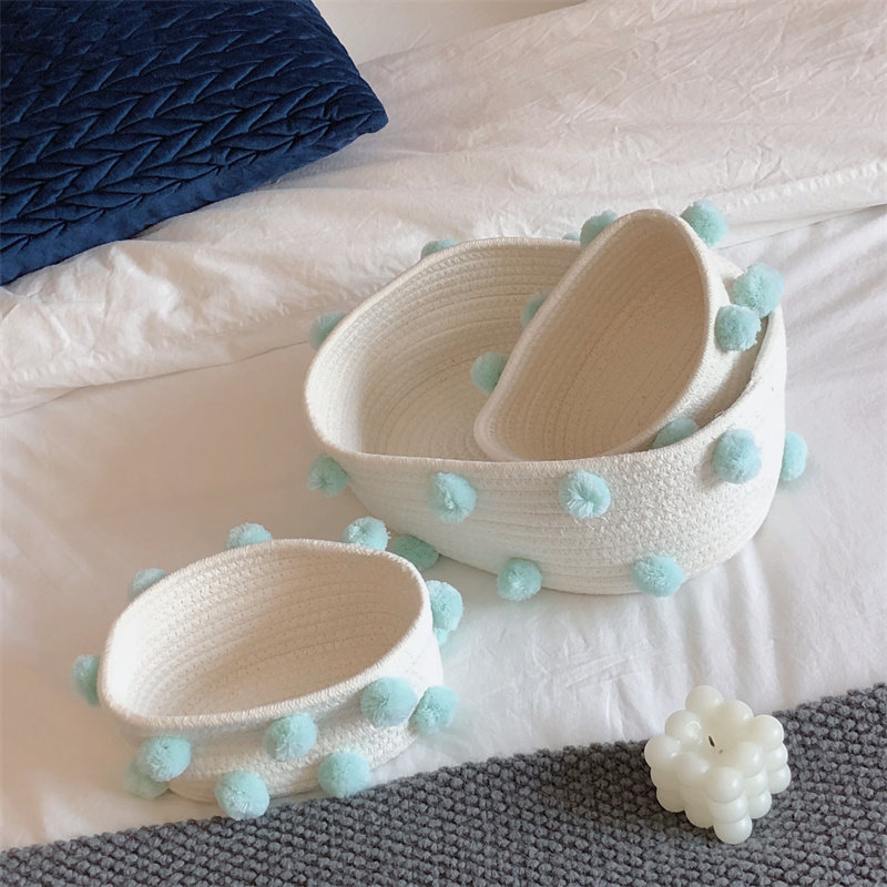 编织棉线桌面抽屉杂物化妆品收纳盒置物篮床头玄关钥匙桌上收纳筐