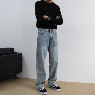 潮牌休閑百搭寬松直筒水洗褲 美式 子 春秋季 2025新款 復(fù)古牛仔褲 男士