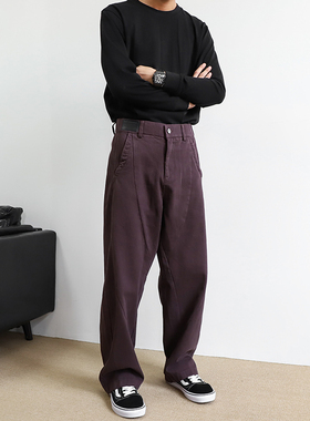 美拉德宽松美式直筒2026春秋款新款弯刀裤紫色休闲裤男士工装裤子