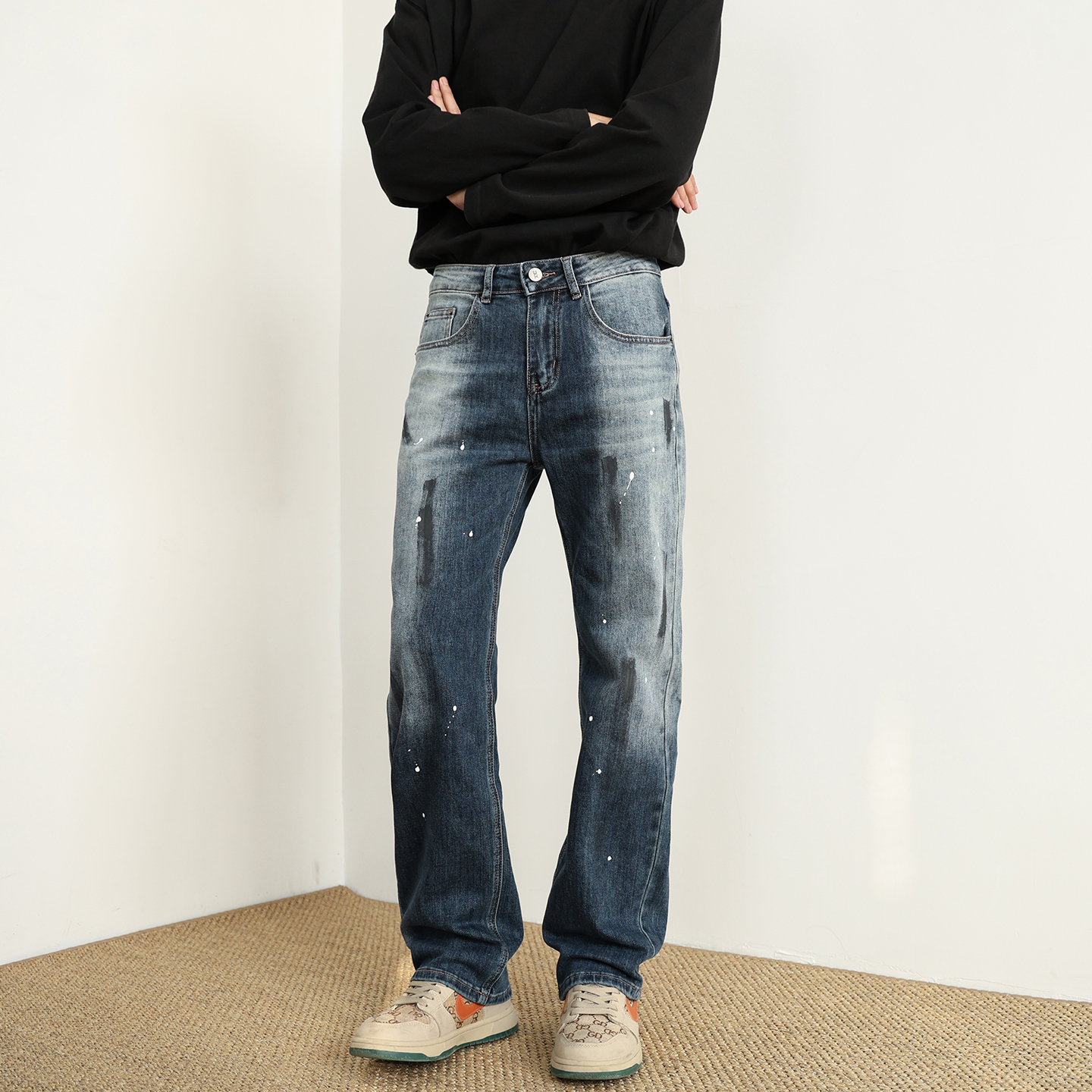 美式高街vibe潮流泼墨牛仔裤男