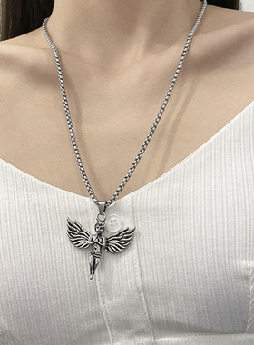 欧美朋克酷帅嘻哈天使项链复古chic网红蹦迪吊坠饰品挂饰