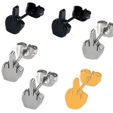 欧美流行朋克中指耳钉竖中指耳环