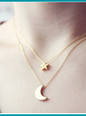 欧美跨境项链韩版星星月亮吊坠项