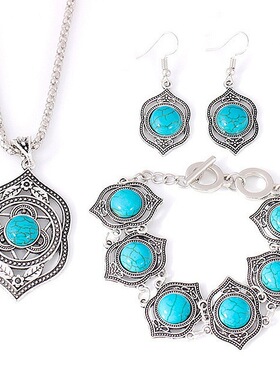 欧美跨境饰品绿松石民族风EBAY复古饰品项链耳环手链饰品套装