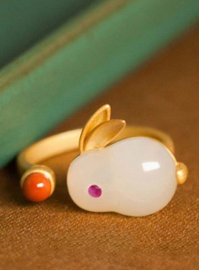 新中式玉兔戒指女款ins小众设计