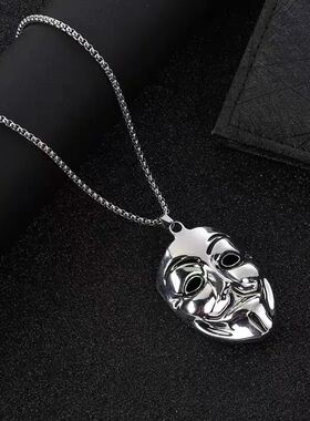 欧美街头嘻哈风仇杀队小丑面具hiphop风男款项链链子吊坠