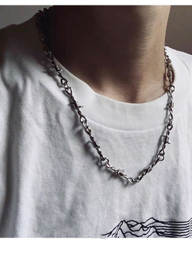 wish跨境小铁荆棘嘻哈哥特式欧美朋克风铁丝网小刺链项圈男女项链