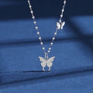 ins闪钻蝴蝶项链小众设计感轻奢大小蝴蝶锁骨链 微镶锆石锁骨链女