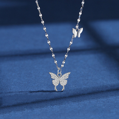 ins闪钻蝴蝶项链小众设计感轻奢