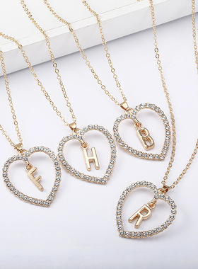 欧美风简约镶钻项链26英文字母爱