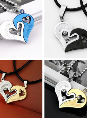 配圆珠链爱心情侣项链一对心心相