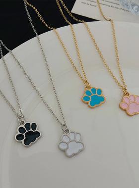 韩版时尚可爱猫爪彩色卡通吊坠项
