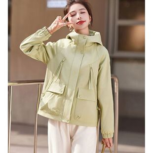2025新款春秋短款外套女小个子韩版连帽工装休闲风衣夹克宽松上衣