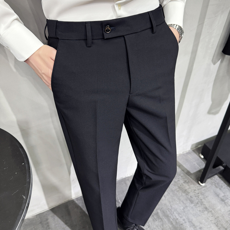 潮流时尚男裤子美发师发型师工作装修身小脚锥形裤条纹西装裤西裤