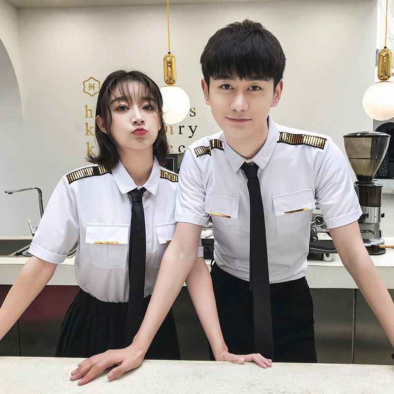 春夏酒吧KTV台球厅酒店空少制服服务员工作服男女生短袖衬衫衬衣