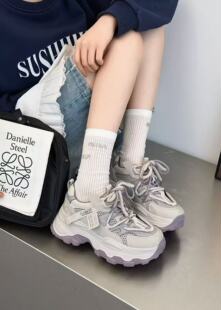 赛鸿真皮正品2026新款春夏厚底增高老爹鞋女百搭休闲透气单网鞋