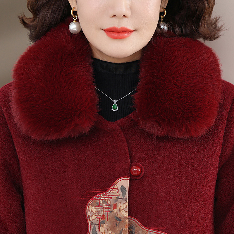 妈妈冬装加绒加厚仿水貂绒外套中老年女装冬季洋气羊羔毛毛呢大衣