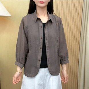 爆款妈妈装开衫外套2026春秋夏季七分袖防晒衬衫女士上衣