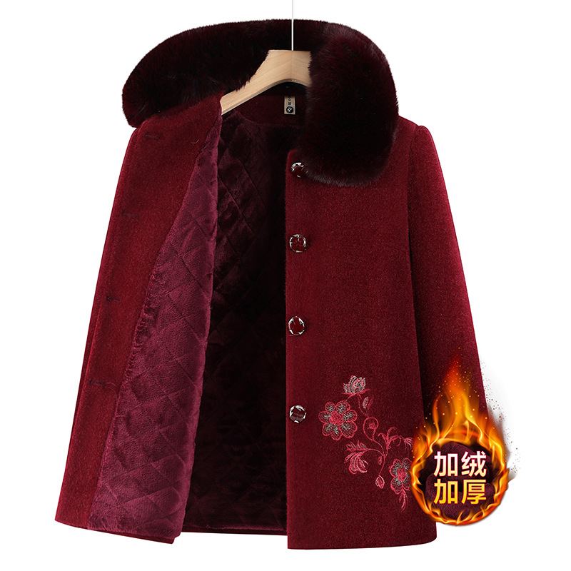 奶奶秋冬外套中老年人女装唐装2025新款加绒加厚外套妈妈毛领大衣